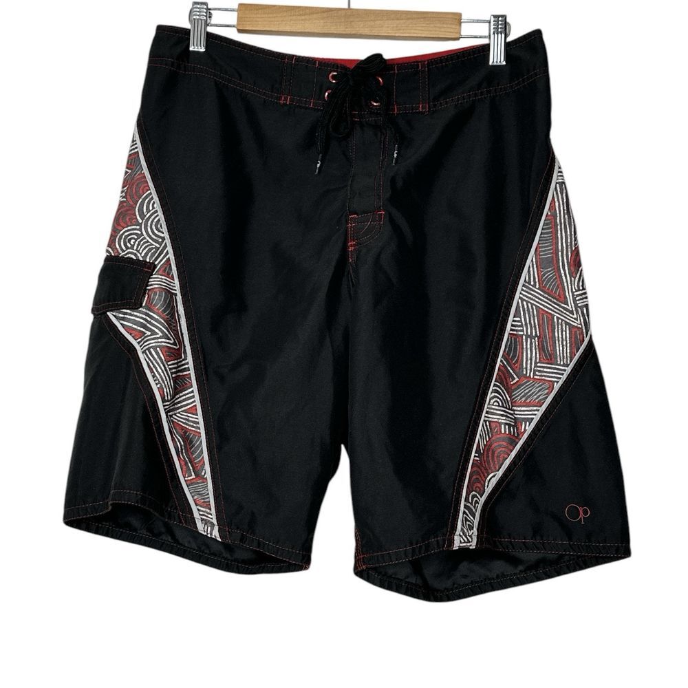 Ocean Pacific Swim Trunks OP Mens Board Shorts Sz 32 Drawstring Logo geometric